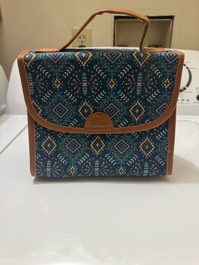 Teal Patterned Crossbody with Brown Trim - Women Bags